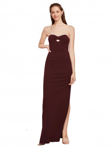 Twisted Strapless Keyhole Long Formal Crepe Bridesmaid Dress / Prom Dress with Slit Glasgow