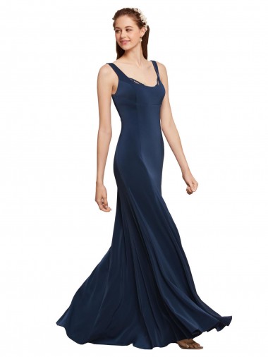 Fit and Flare Long Formal Crepe Bridesmaid Dress / Prom Dress with Round Neck Glasgow