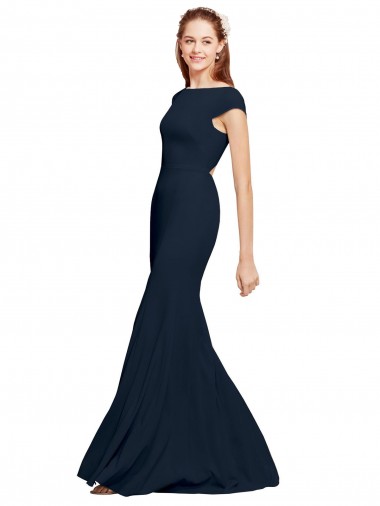 Fit and Flare Long Formal Crepe Bridesmaid Dress / Prom Dress with Tie Open Back Glasgow