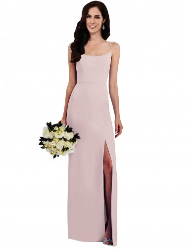 Spaghetti Strap V Back Formal Crepe Bridesmaid Dress / Prom Dress with Front Slit Glasgow