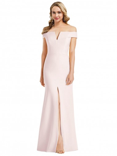 Off the Shoulder Notch Trumpet Formal Crepe Bridesmaid Dress / Prom Dress with Front Slit Glasgow