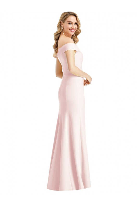 Off the Shoulder Notch Trumpet Formal Crepe Bridesmaid Dress / Prom Dress with Front Slit
