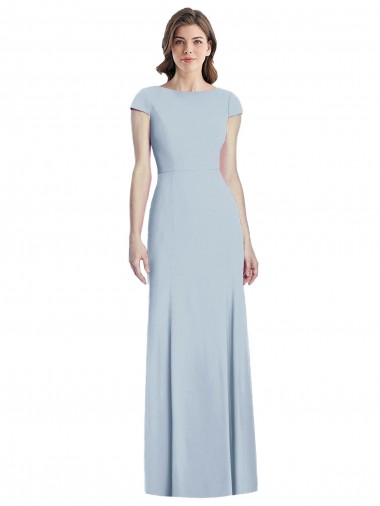 Bateau Neck Cap Sleeves Open Back Trumpet Bridesmaid Dress / Prom Dress Glasgow