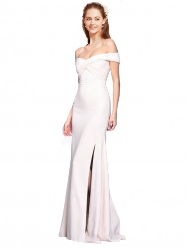 Criss Cross Off the Shoulder Formal Crepe Bridesmaid Dress / Prom Dress with Side Slit Glasgow