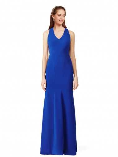 Halter V-Neck Long A-Line Formal Crepe Bridesmaid Dress / Prom Dress Glasgow