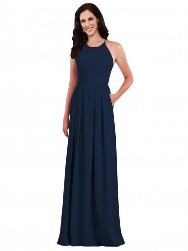 Criss Cross Back Crepe Halter Bridesmaid Dress with Pockets Glasgow