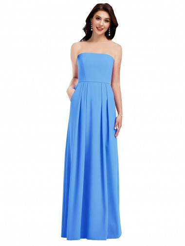 Strapless Pleated Skirt Crepe Bridesmaid Dress / Prom Dress with Pockets Glasgow