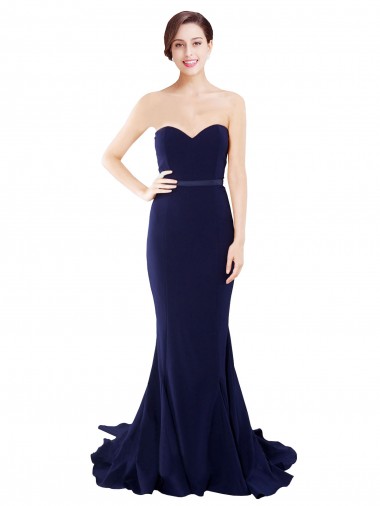 Strapless Sweetheart Neckline Crepe Bridesmaid Dress / Prom Dress with Satin Waistband Glasgow