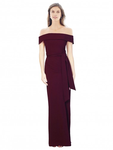 Off the Shoulder Long Formal Crepe Bridesmaid Dress / Prom Dress with Waist Tie Glasgow