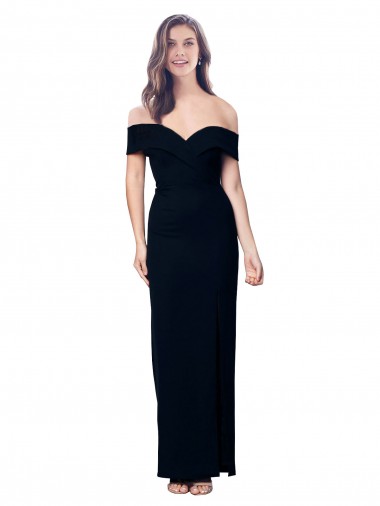 Off the Shoulder Long Full Length Formal Crepe Bridesmaid Dress / Prom Dress with Side Split Glasgow
