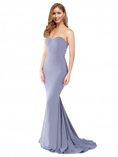 Long Strapless Sweetheart Sweep Train Formal Crepe Bridesmaid Dress / Prom Dress with Low Back Glasgow