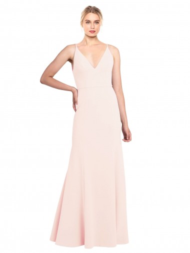 Slim A-Line V-Neck Long Stretch Formal Crepe Bridesmaid Dress / Prom Dress with V-Back Glasgow
