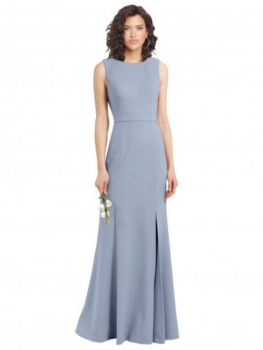 Boat Neckline and Sleek Fit and Flare Crepe Bridesmaid Dress with Keyhole Back Glasgow