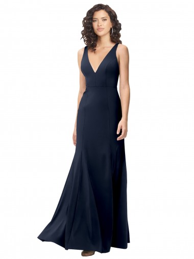 Classic V-Neck Long Stretch Formal Crepe Bridesmaid Dress / Prom Dress with V-Back Glasgow