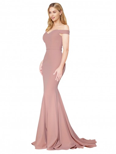 Off the Shoulder Sweetheart Long Sweep Train Formal Crepe Bridesmaid Dress / Prom Dress Glasgow