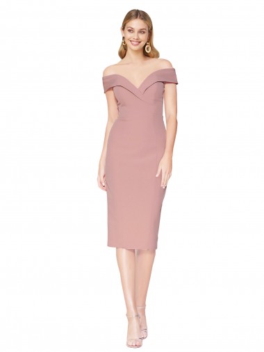 Cocktail Knee Length Off the Shoulder Sweetheart Formal Crepe Bridesmaid Dress / Prom Dress Glasgow