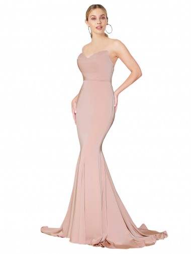 Sweep Train Sweetheart Long Mermaid Formal Crepe Bridesmaid Dress / Prom Dress Low Back Glasgow
