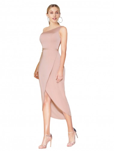 Knee Length One Shoulder Formal Crepe Short Wrap Bridesmaid Dress / Prom Dress Glasgow