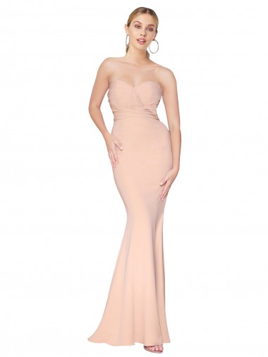 Sweetheart Shirred Neck Long Floor Length Formal Crepe Bridesmaid Dress / Prom Dress Glasgow