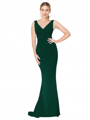 V-Neck Floor Length Long Formal Crepe Mermaid Bridesmaid Dress / Prom Dress Glasgow