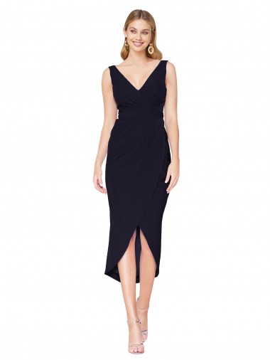 Knee Length V-Neck Formal Crepe Short Cocktail Wrap Bridesmaid Dress / Prom Dress Glasgow