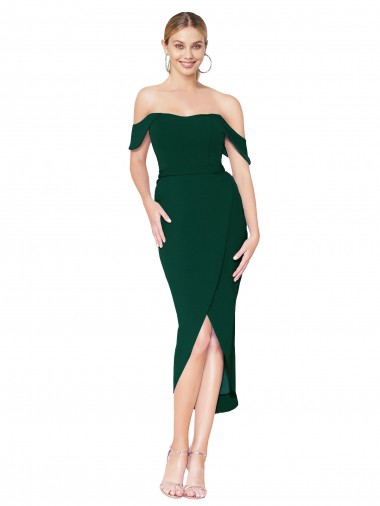 Off the Shoulder Knee Length Formal Crepe Short Cocktail Wrap Bridesmaid Dress / Prom Dress Glasgow