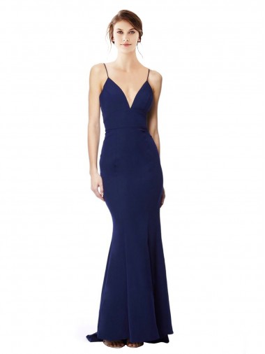 Deep V-Neck Spaghetti Straps Mermaid Formal Crepe Bridesmaid Dress / Prom Dress Glasgow