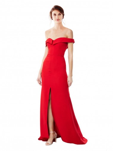Off the Shoulder Chapel Train Formal Crepe Bridesmaid Dress / Prom Dress with Thigh-High slit Glasgow