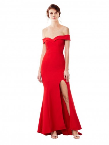 Off the Shoulder Sweetheart Maxi Formal Crepe Bridesmaid Dress / Prom Dress With Thigh Split and Train Glasgow