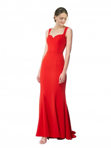 Long Chapel Train Fishtail Maxi Formal Crepe Bridesmaid Dress / Prom Dress with Sweetheart Neckline Glasgow