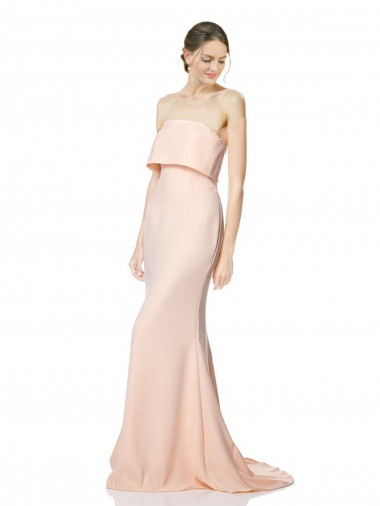High Neck Strapless Long Formal Crepe Maxi Bridesmaid Dress / Prom Dress with Overlay Glasgow