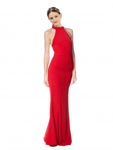 Halter Neck Keyhole Back Sleeveless Formal Crepe Maxi Bridesmaid Dress / Prom Dress Glasgow