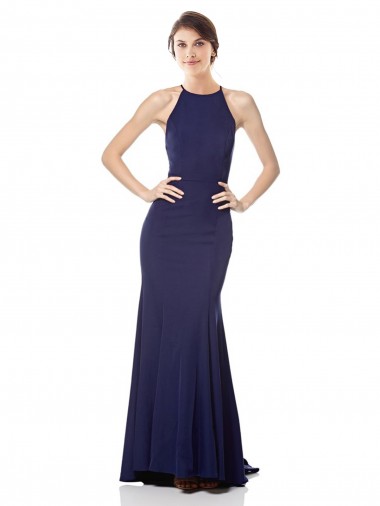 High Neck Fishtail Formal Crepe Bridesmaid Dress / Prom Dress with Open Back Detail Glasgow