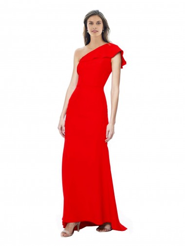 High Neck Ruffle Frill One Shoulder Maxi Formal Crepe Bridesmaid Dress / Prom Dress Glasgow