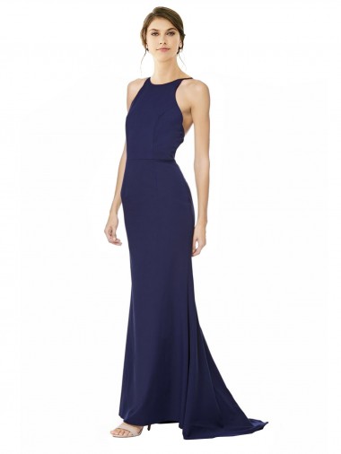Fishtail High Neck Maxi Formal Crepe Bridesmiad Dress with Strappy Back Detail Glasgow