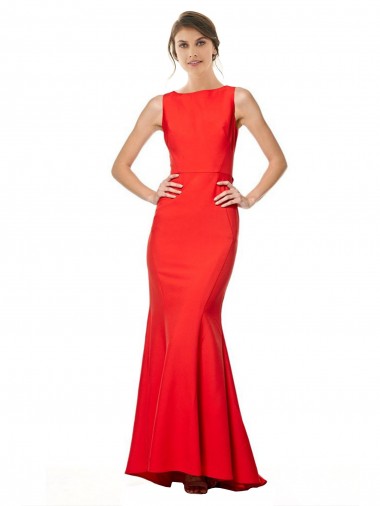 High Neck Maxi Formal Crepe Bridesmiad Dress with Exaggerated Back Ruffle Glasgow