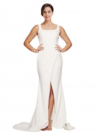 Square Neck Long Sheath Sweep Train Crepe Bridesmaid Dress / Prom Dress  Glasgow