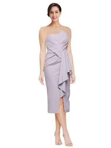Short Cocktail Length Strapless Formal Crepe Bridesmaid Dress / Prom Dress with Ruffles Glasgow
