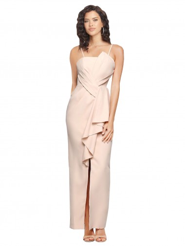 Long Full Length Ruffles Strapless Low Back Crepe Bridesmaid Dress / Prom Dress with Straps Glasgow
