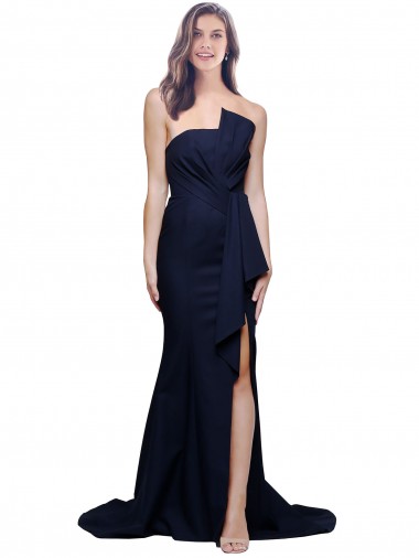 Long Strapless Sweep Train Low Back Crepe Bridesmaid Dress / Prom Dress Glasgow