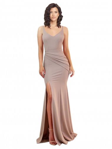 Fishtail Shape V-Neck Formal Crepe Bridesmaid Dress / Prom Dress with Slit Glasgow