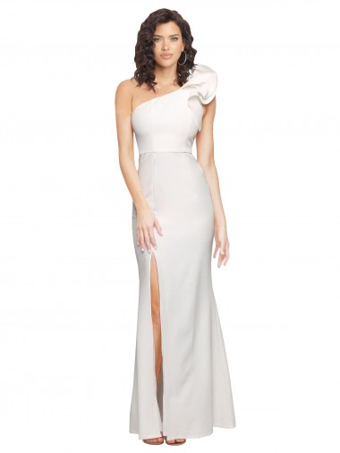 One Shoulder Long Full Length Formal Crepe Bridesmaid Dress / Prom Dress with Ruffles and Side Split Glasgow