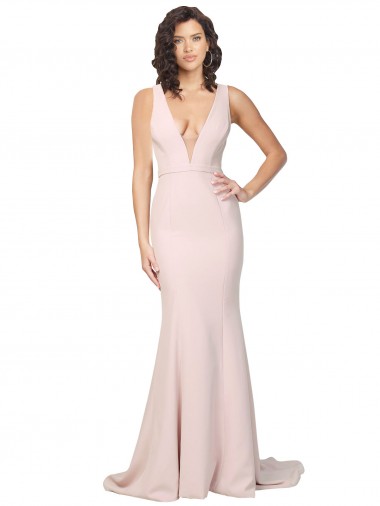 Deep Plunging V-Neckline Full Length Formal Crepe Bridesmaid Dress / Prom Dress with Deep V-Backline Glasgow
