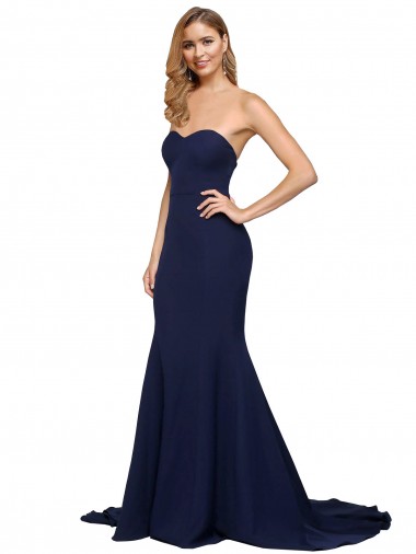 Fit and Flare Sweetheart Long Formal Crepe Bridesmaid Dress / Prom Dress with Sweep Train Glasgow