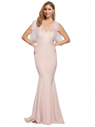 Double Bow Full Length Sweetheart Formal Crepe Bridesmaid Dress / Prom Dress with Tulle Overlay Glasgow