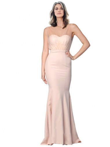 Full Length Sweetheart Formal Crepe Bridesmaid Dress / Prom Dress with Tulle Overlay Glasgow