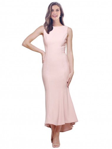 High Neck Low V-Back Cocktail Midi Length Formal Crepe Bridesmaid Dress / Prom Dress Glasgow