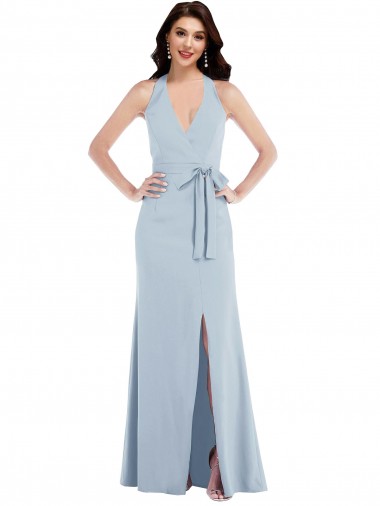 Open Back Halter Maxi Formal Crepe Bridesmaid Dress / Prom Dress with Draped Bow Glasgow