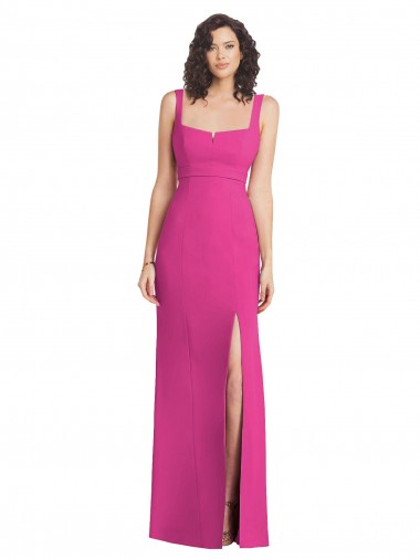Wide Strap Notch Empire Waist Bridesaid Dress with Front Slit Glasgow