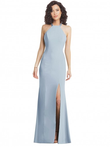High Neck Halter Formal Crepe Bridesmaid Dress / Prom Dress with Twist Criss Cross Back Glasgow